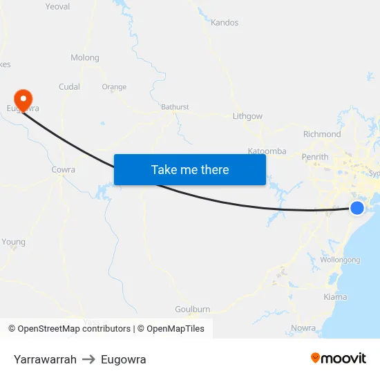 Yarrawarrah to Eugowra map
