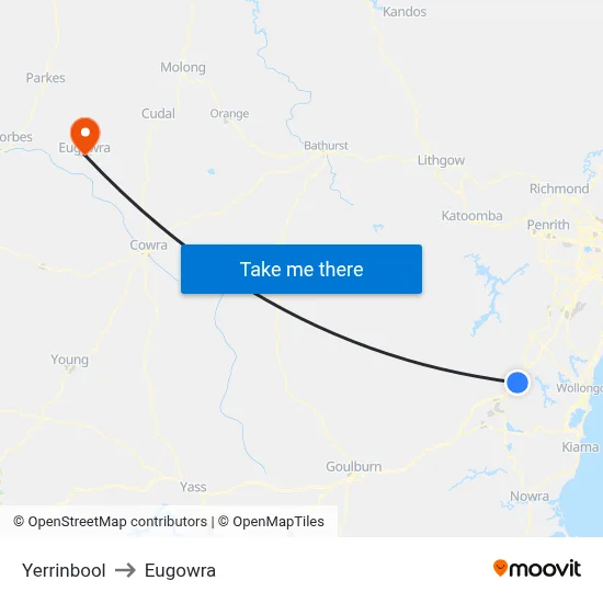Yerrinbool to Eugowra map