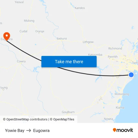 Yowie Bay to Eugowra map