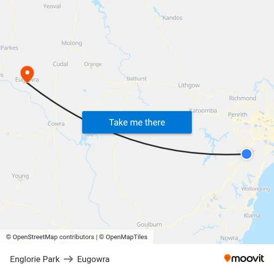 Englorie Park to Eugowra map