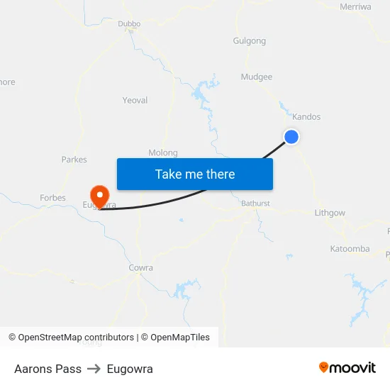 Aarons Pass to Eugowra map