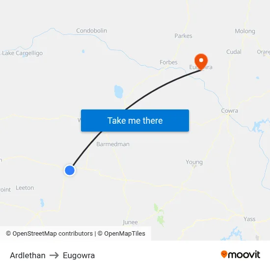 Ardlethan to Eugowra map