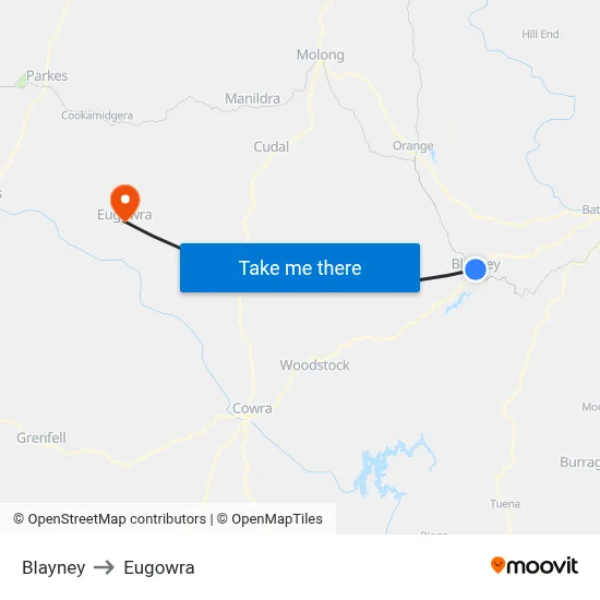 Blayney to Eugowra map