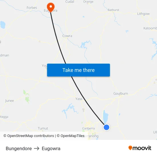 Bungendore to Eugowra map