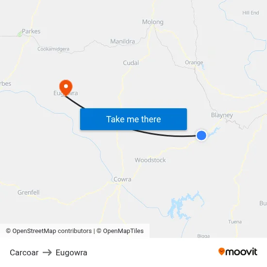 Carcoar to Eugowra map
