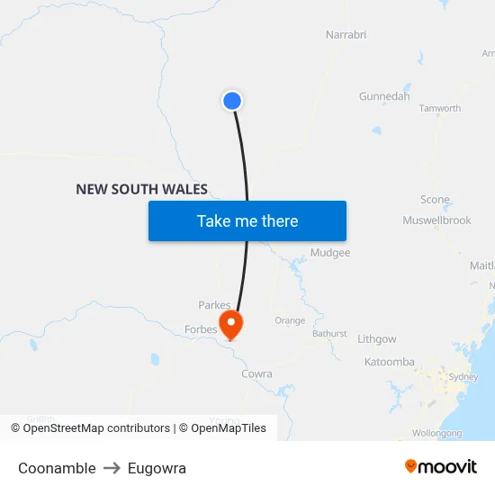 Coonamble to Eugowra map