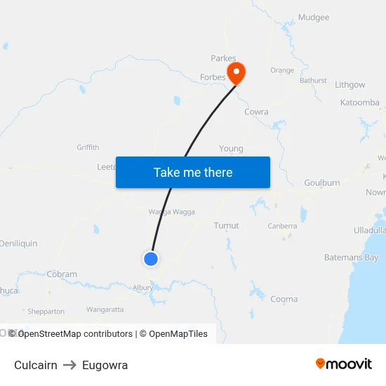 Culcairn to Eugowra map