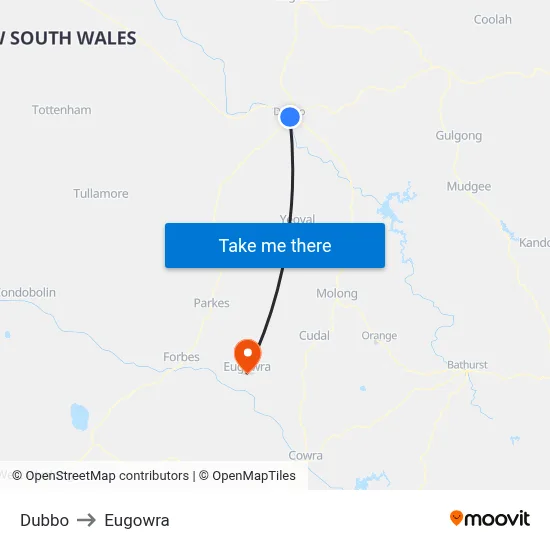 Dubbo to Eugowra map