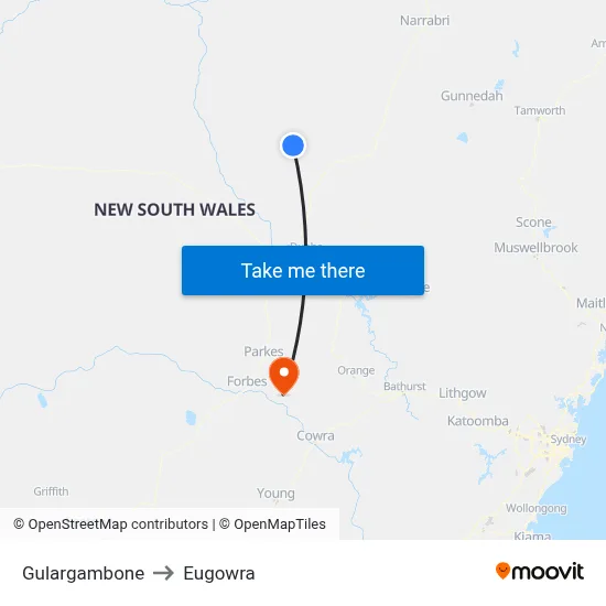 Gulargambone to Eugowra map