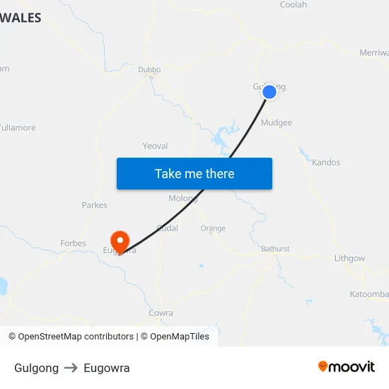 Gulgong to Eugowra map
