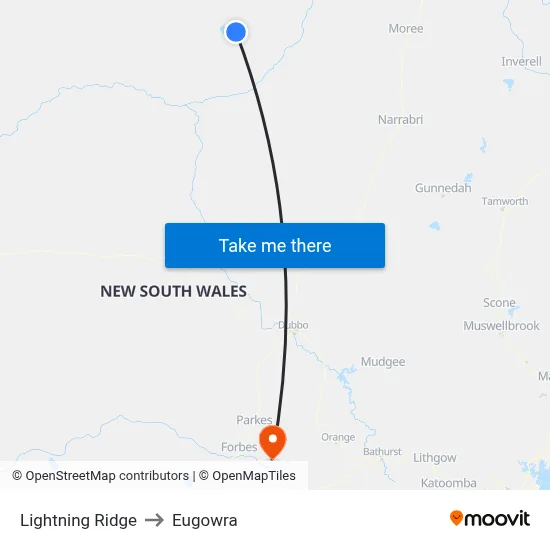 Lightning Ridge to Eugowra map