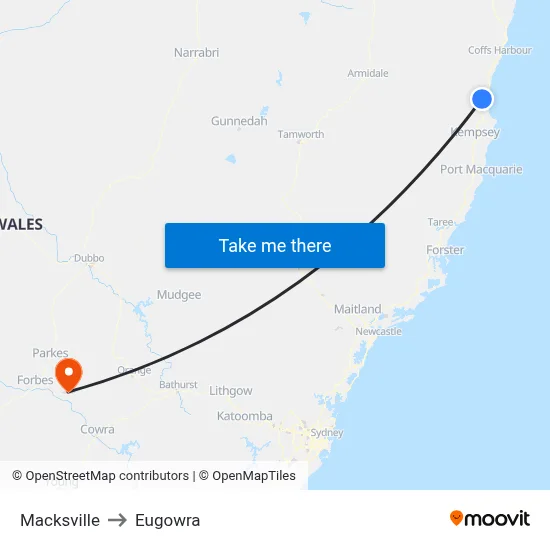 Macksville to Eugowra map