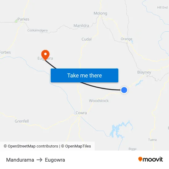 Mandurama to Eugowra map