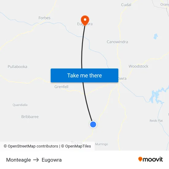 Monteagle to Eugowra map