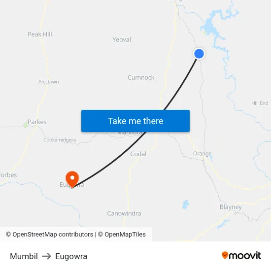 Mumbil to Eugowra map