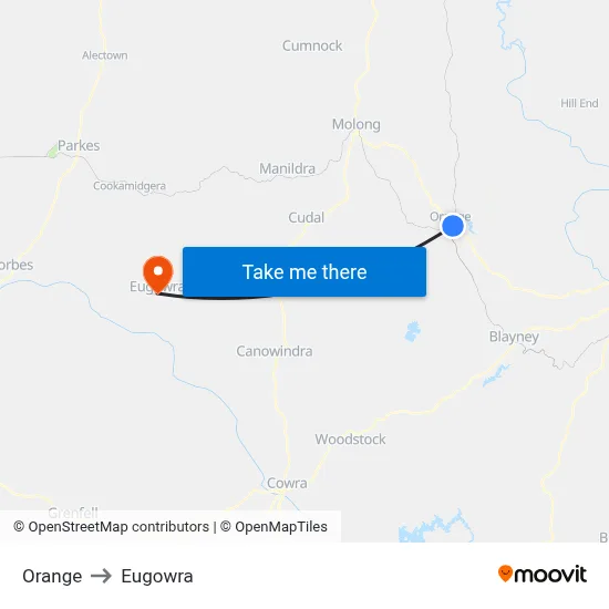 Orange to Eugowra map