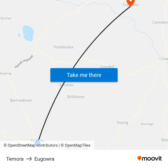 Temora to Eugowra map
