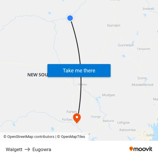Walgett to Eugowra map