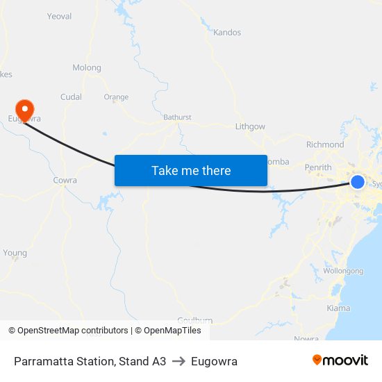 Parramatta Station, Stand A3 to Eugowra map