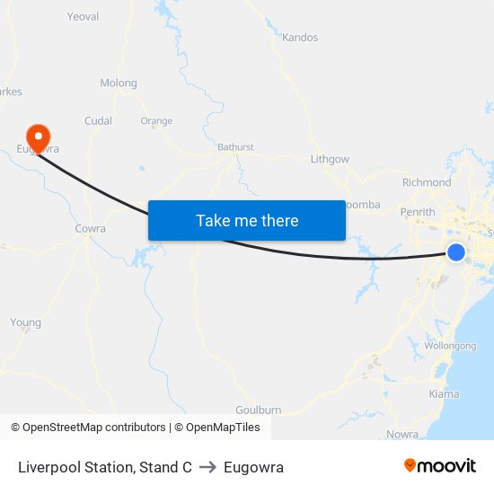 Liverpool Station, Stand C to Eugowra map