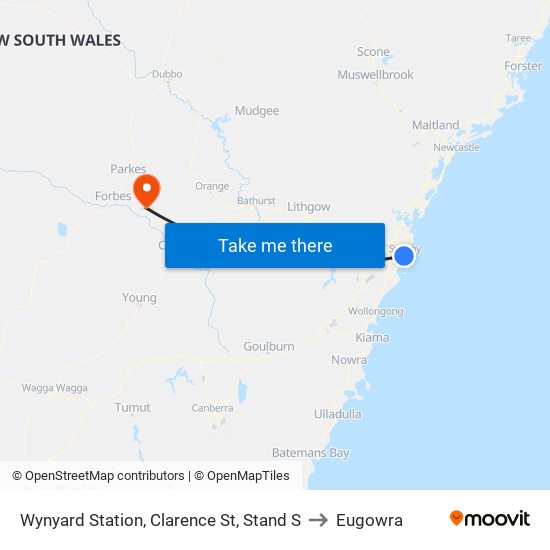 Wynyard Station, Clarence St, Stand S to Eugowra map