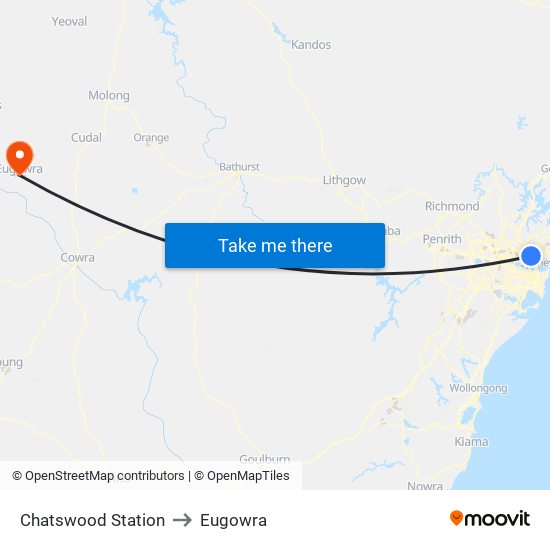 Chatswood Station to Eugowra map