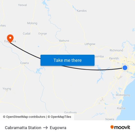 Cabramatta Station to Eugowra map