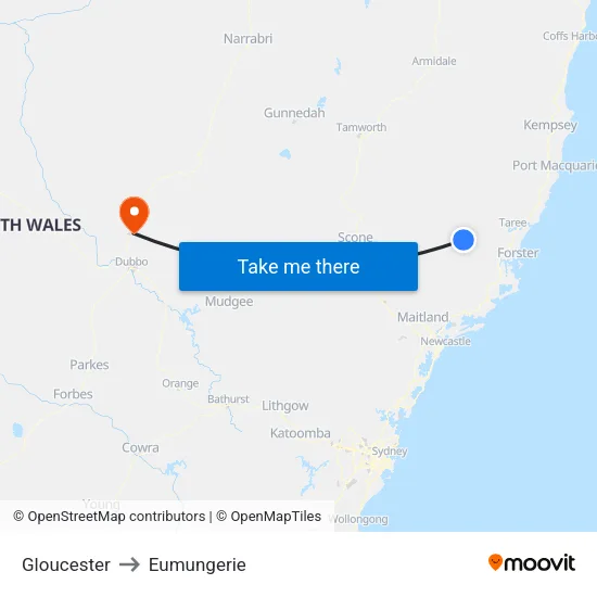 Gloucester to Eumungerie map