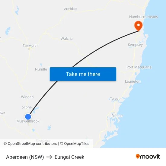 Aberdeen (NSW) to Eungai Creek map