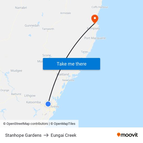 Stanhope Gardens to Eungai Creek map