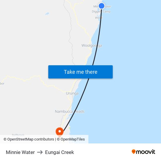 Minnie Water to Eungai Creek map