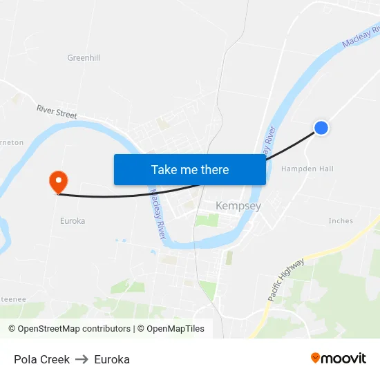 Pola Creek to Euroka map