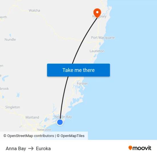Anna Bay to Euroka map