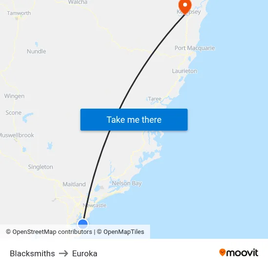 Blacksmiths to Euroka map