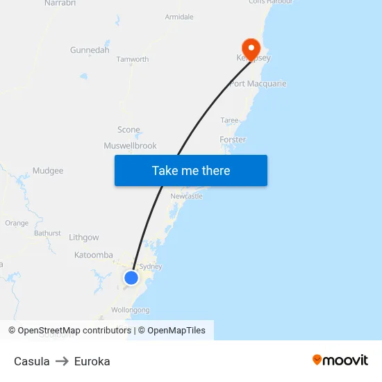 Casula to Euroka map