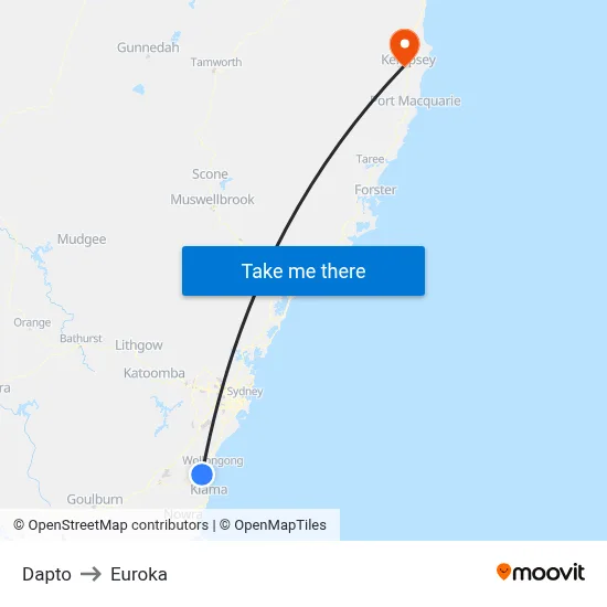 Dapto to Euroka map