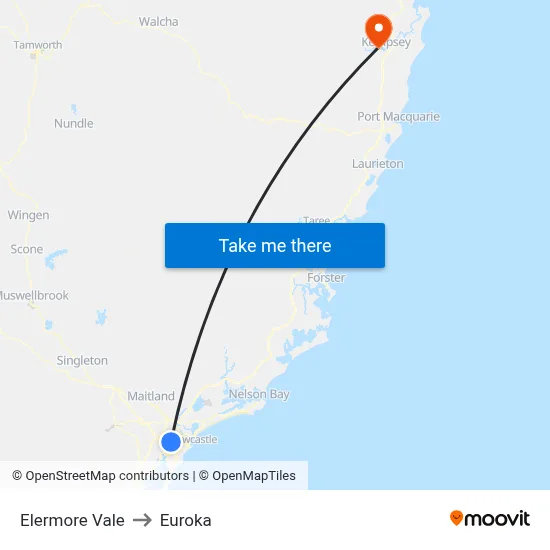 Elermore Vale to Euroka map