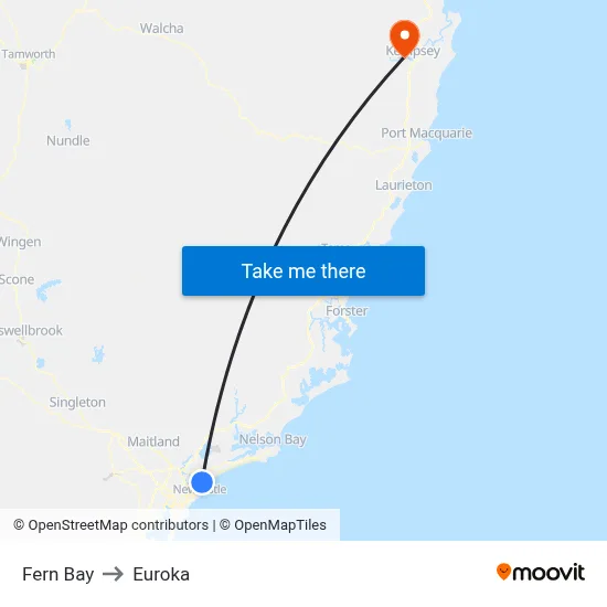 Fern Bay to Euroka map