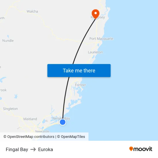 Fingal Bay to Euroka map