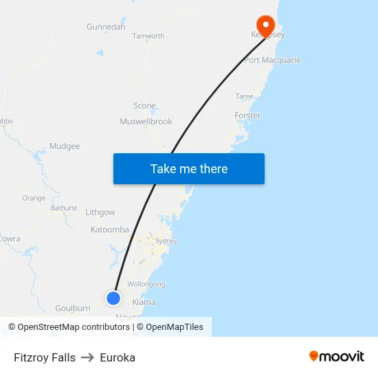 Fitzroy Falls to Euroka map