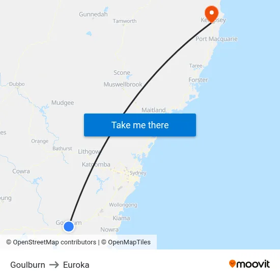 Goulburn to Euroka map