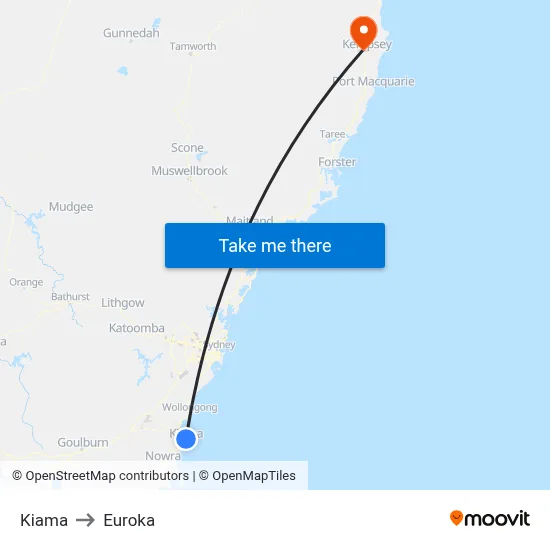 Kiama to Euroka map