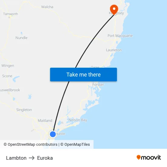 Lambton to Euroka map