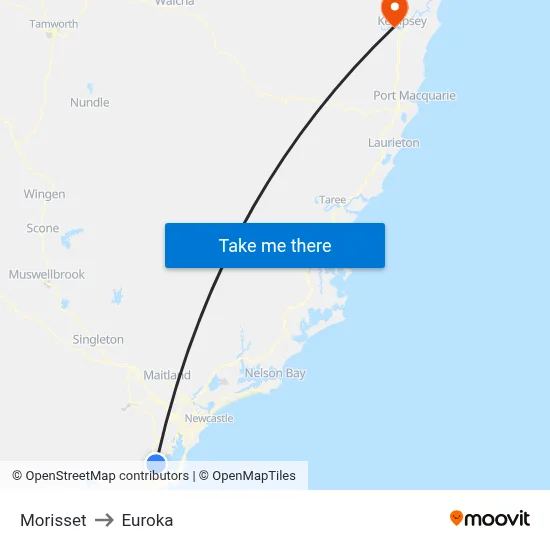 Morisset to Euroka map