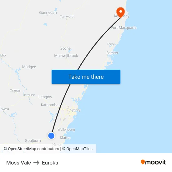 Moss Vale to Euroka map