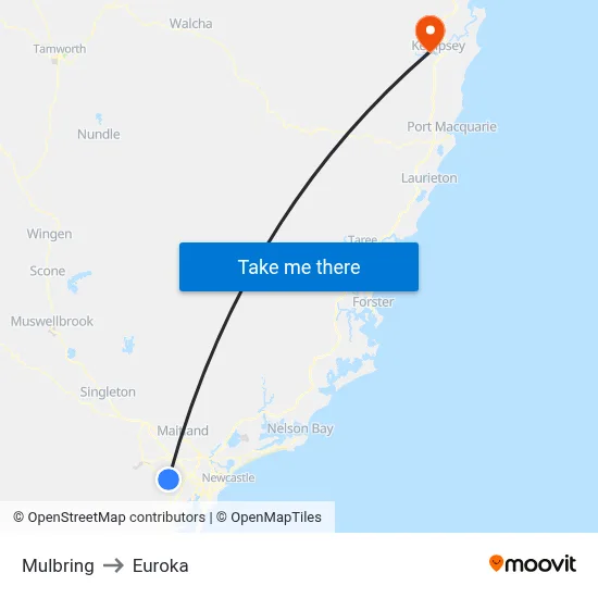 Mulbring to Euroka map