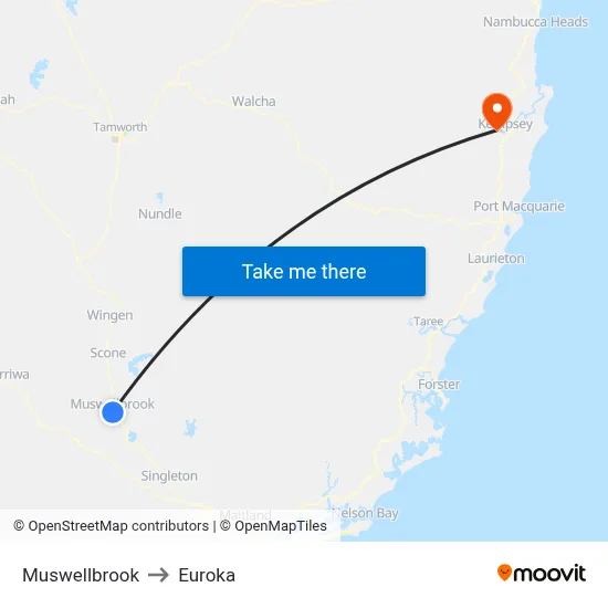 Muswellbrook to Euroka map