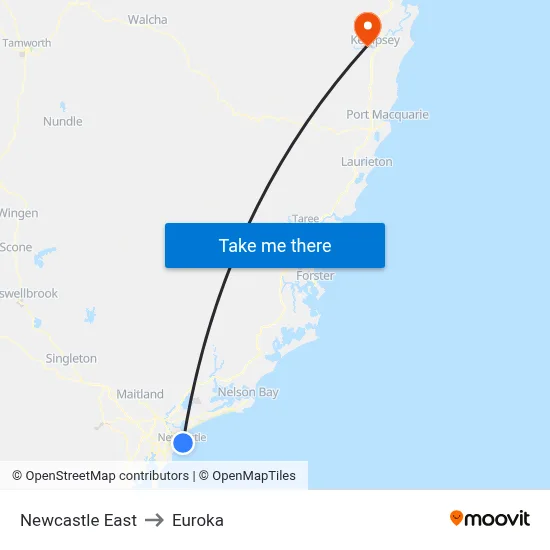 Newcastle East to Euroka map