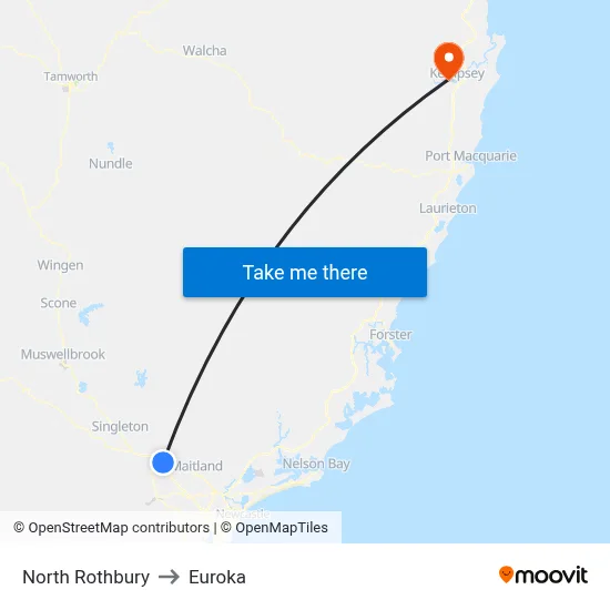 North Rothbury to Euroka map