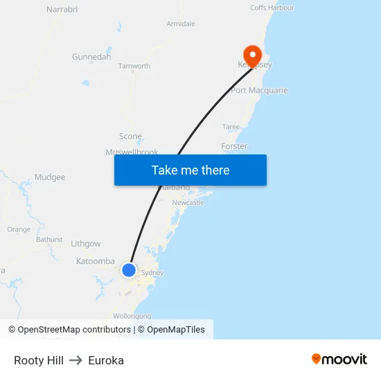 Rooty Hill to Euroka map